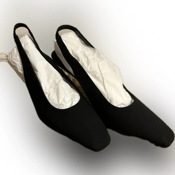 Vintage J Renee Black Slingbacks with Pearl Heels - Picture 1 of 8